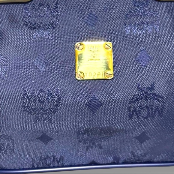 MCM Vintage Blue Jacquard Tote Bag with Gold-Tone Hardware | Made in Germany - Picture 15 of 16